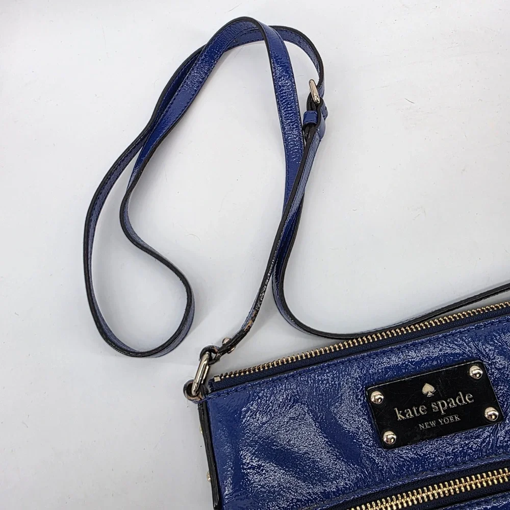 Kate Spade Cobalt Blue Patent Leather Crossbody Bag Gold Hardware Glossy Purse